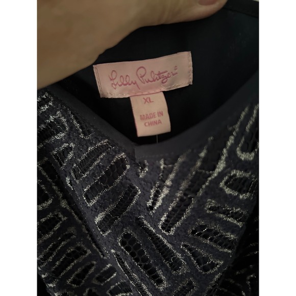 Lilly Pulitzer Womens XL Maxi Dress Navy Blue‎ Silver Geometric Sleeveless - Picture 3 of 5